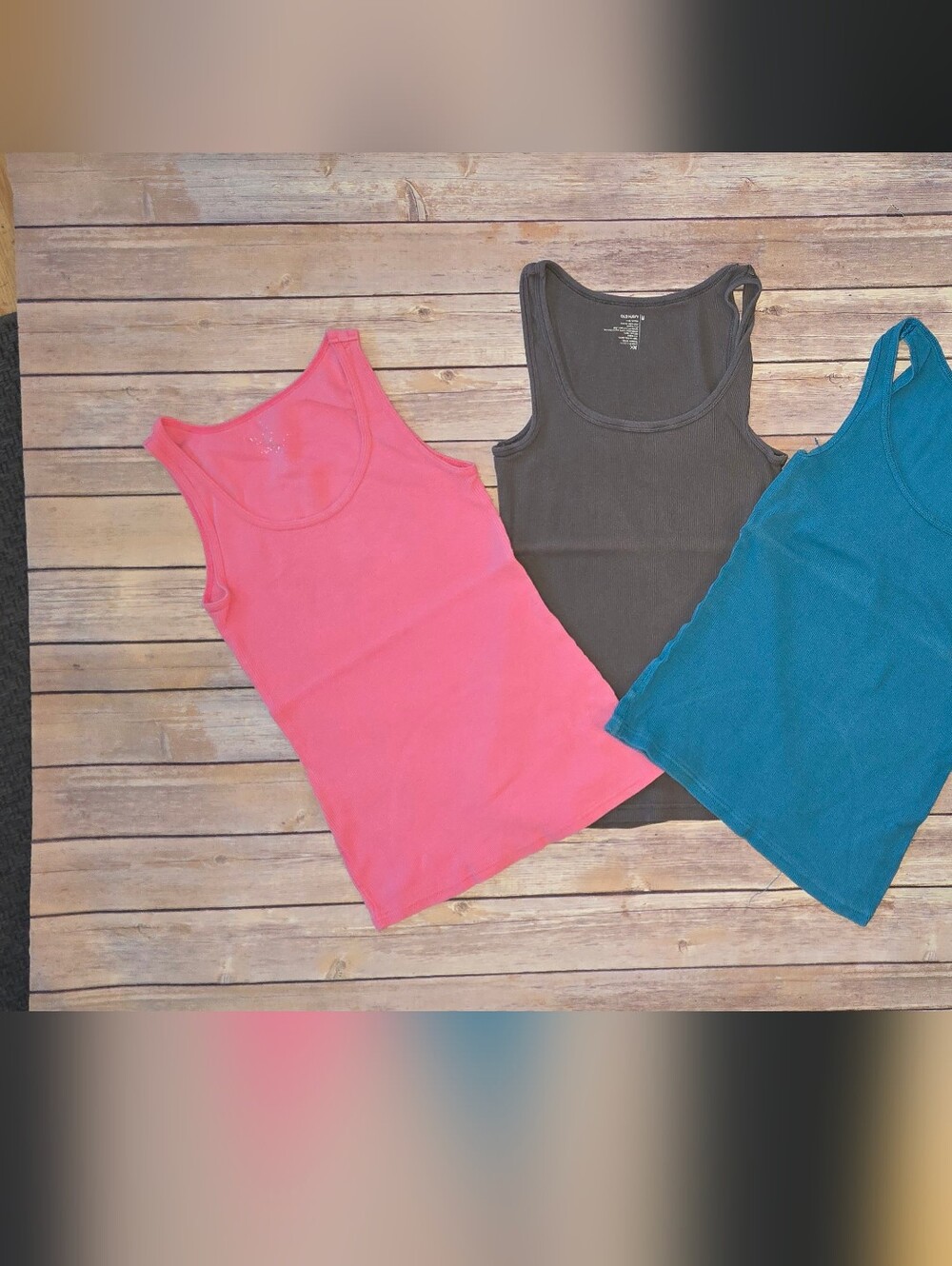 3 Tank Tops - Pink, Gray, and Teal